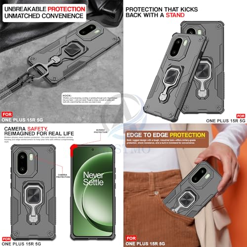 Image of AESTMO Armor Back Cover for OnePlus 15R 5G | Ring Holder & Kickstand & Camera Protection in-Built | 360 Degree Protection Back Case Cover (Black)