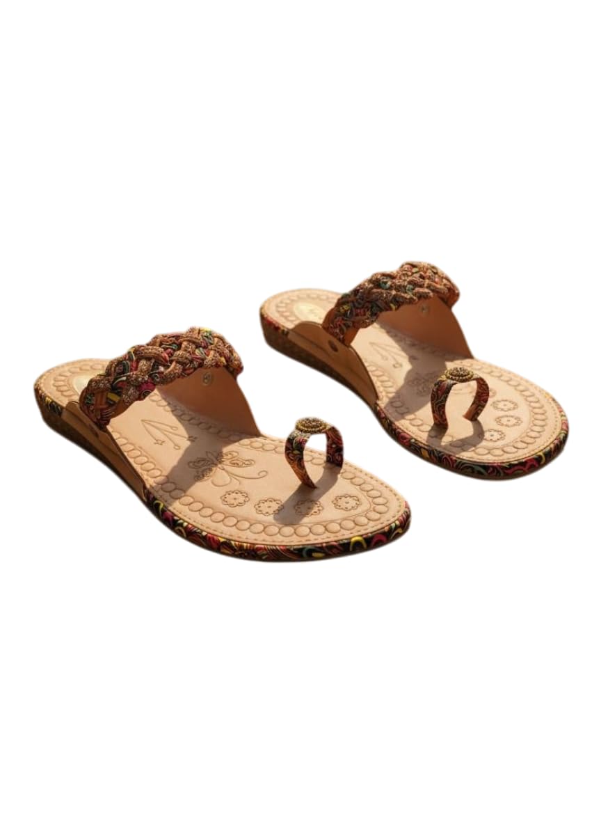 Leather Flat Sandals for Women, Beige-image-49