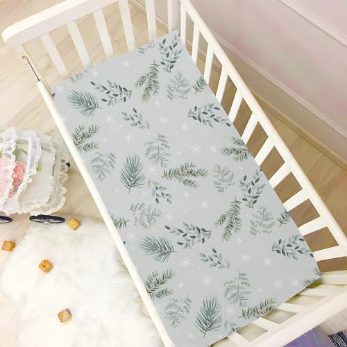 Image of CaTaKu Christmas Winter Forest Crib Sheets for Baby Girls Boys,Neutral Mini Crib Mattress Sheets Fitted, Baby Nursery Bed Sheet for Crib Toddler Mattress 27 inchx 39 inch