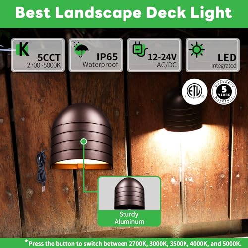 Image of Low Voltage Deck Light - 12V LED Step Light Outdoor, 2700K /3000K /3500K /4000K /5000K Adjustable, IP65 Waterproof Hardwired Aluminum Lighting Oil-Rubbed Bronze for Yard Fence Handrail Wall