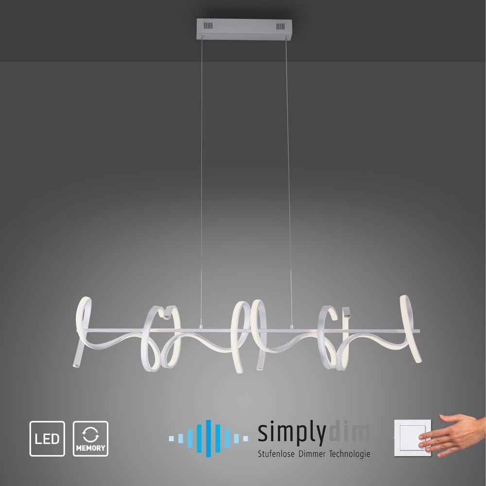 LeuchtenDirekt LED Pendelleuchte silber geschwungen, dimmbar warmweiß | Wohnzimmer, Deckenleuchte, Dimmer