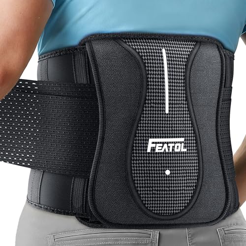 FEATOL Back Brace for Lower Back Pain Relief with Removable Support Pad, Adjustable Dual Lumbar Support for Men Women, Herniated Disc, Sciatica & Strain, Scoliosis, Size L/XL 29.8'-38.6'