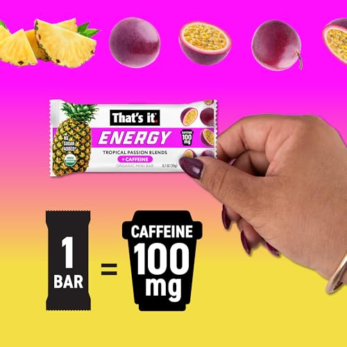 Image of That's it. Tropical Passion Energy Mini Bars | 100mg Natural Caffeine |Pineapple Passionfruit| Allergy-Friendly, Nut Free, Organic, Non-GMO, Gluten-Free Snacks | 15 Count