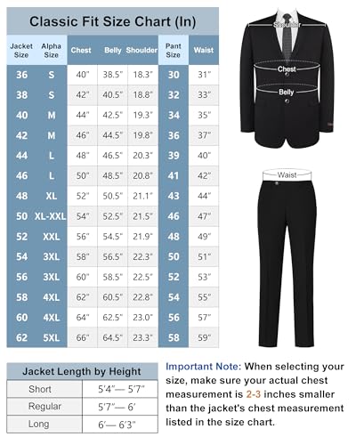 AMY ZHU Men's Classic Fit 2 Piece Suit Set,2 Button Suit Jacket & Pants for Wedding Business, Regular and Big & Tall Sizes2