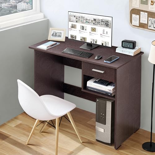 Image of ABOUT SPACE Study Table with Drawer & Bottom Storage -Computer Table for Laptop, Desktop, PC, Working, Drawing, Engineering Wood Office Desk for Home (Flower Wenge -L 90 x B 40 x H 75cm)