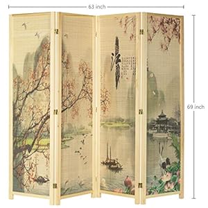 MyGift Decorative 4-Panel Folding Bamboo Room Divider Asian-Inspired Cherry Blossom Scene, Freestanding Floral Artwork Room Partitioner with Beige Wood Frame MyGift Decorative 4 Panel Folding Bamboo Room Divider Asian Inspired Cherry Blossom Scene Freestanding Floral Artwork Room Partitioner with Beige Wood Frame