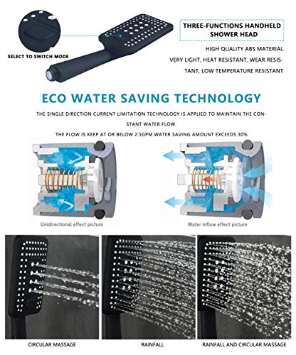 Esnbia Shower System, Shower Faucet Set for Bathroom with High Pressure 10" Rain Shower head and 3 Setting Handheld Shower Head Set, Pressure Balance Valve with Trim and Diverter,Matte Black