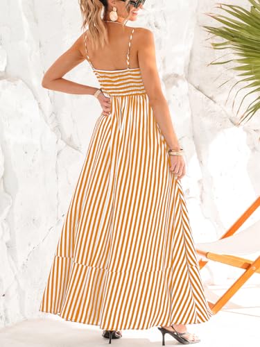 Image of CUPSHE Womens Summer Maxi Dress Casual Sleeveless Square Neck Striped Beach Long Dress with Pockets