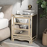 IKIFLY Mirrored End Table w/3 Drawers, Golden Lines Mirror Nightstand Accent Side Table for Living Room/Bedroom