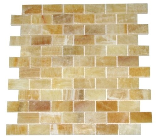 Honey Onyx 1x2 Brick Pattern Polished Mosaics Meshed on 12