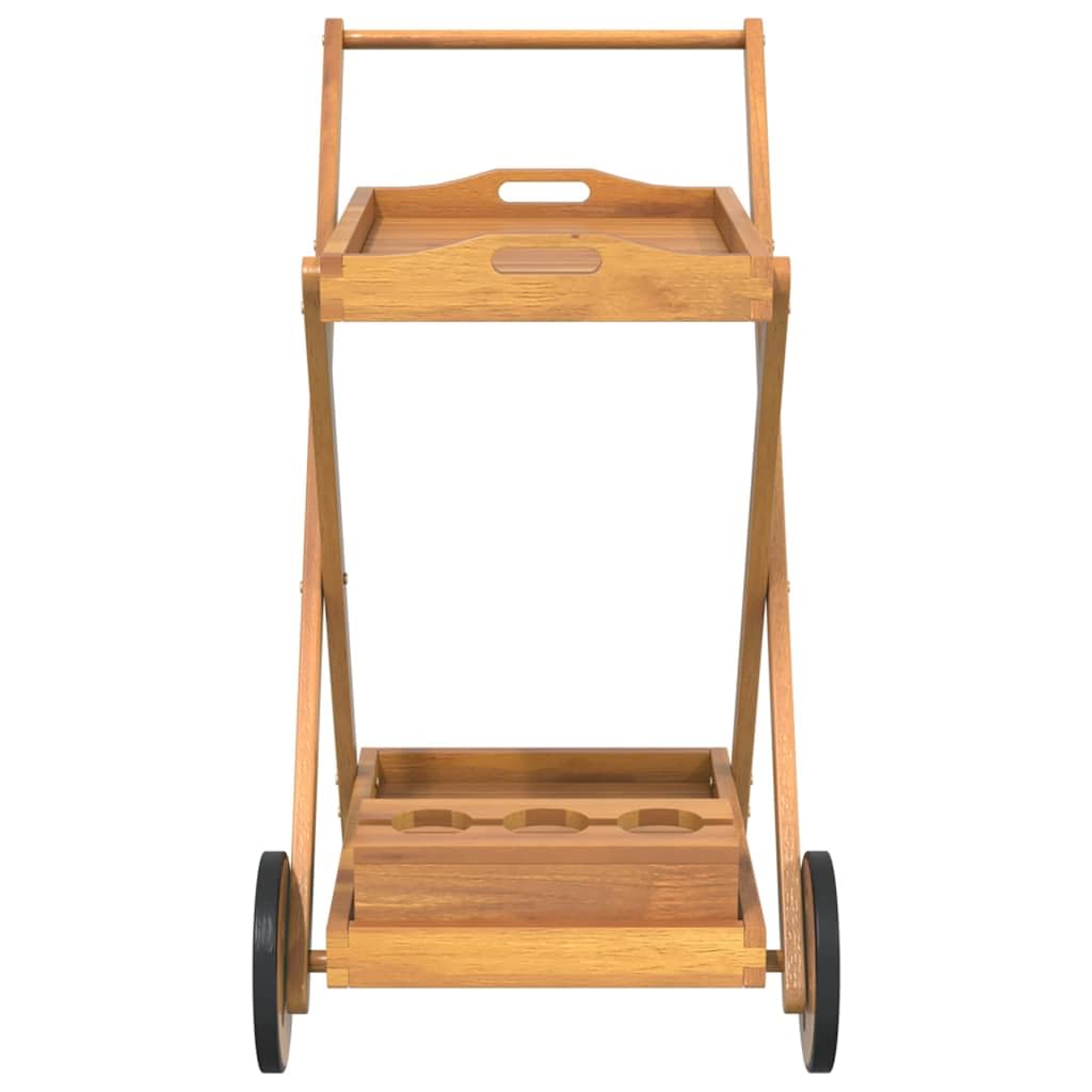 Carrello da tè in legno di acacia massiccio, 54 x 87 x 90 cm, con portabottiglie e 2 ripiani, carrello da portata con ruote, per cucina, sala da pranzo, soggiorno e terrazza