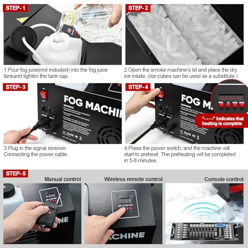 UPGREY Low Lying Fog Machine, máquina de niebla con hielo seco para efectos de niebla baja, con control remoto y cableado miniatura 7