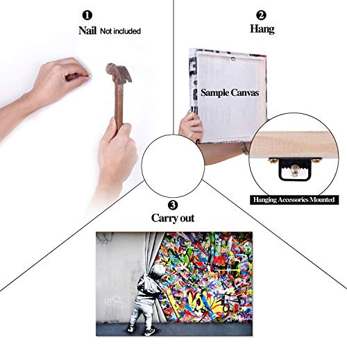 Yatsen Bridge Classic Street Art Banksy Graffiti Wall Art Behind The Curtain Posters Canvas Paintings Colorful Graffiti Pictures Prints Stretched And Framed For Living Room Home Decor(36''W X 24''H) #TOP7