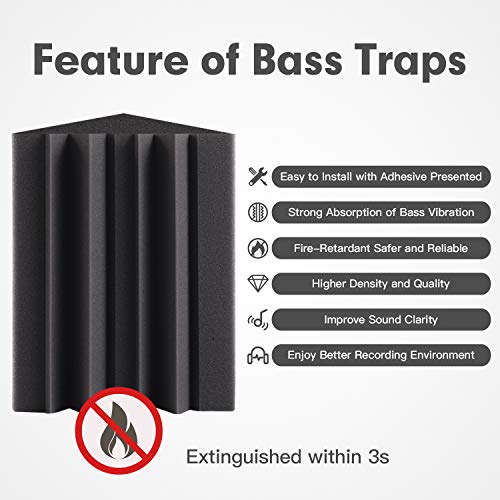 Image of 8 Pack - Bass Traps Acoustic Foam Corner, 8''x8''x12'' Black Bass Traps Corner Studio Foam, High Density and Fire-Proof Acoustic Panels Recording Studio Acoustical Treatments