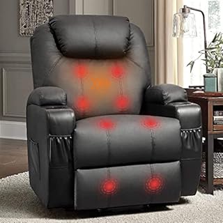 Flamaker Power Lift Recliner Chair PU Leather for Elderly with Massage and Heating Ergonomic Lounge Chair for Living Room Classic Single Sofa with 2 Cup Holders Side Pockets Home Theater Seat (Black)