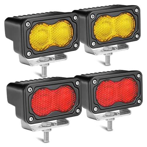 Image of LED Chase Lights Bars, AKD Part 3 inch 80W Diffused CREE LED Pod Lights Yellow Chase Light Bars + Red Emergency Safety Signal Trailer Fishing Hunting Light for Truck Pickup UTV Tractor Boat - Yellow+Red