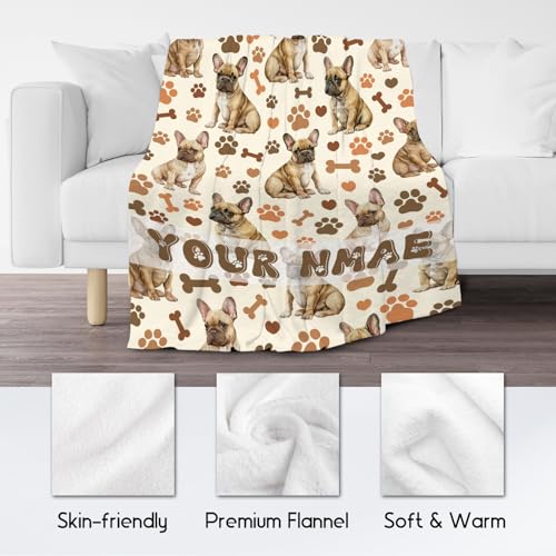 Custom Bulldog Blanket with Girls Boys, 50x60 Inches Blanket with Dogs on it, Cozy Soft Throw Gifts for Dog Lovers, Cute Flannel Throw Blankets for Bed Travel
