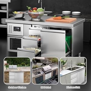 Karpevta Outdoor Kitchen Drawer Combo,28WX22HX19D Inch,BBQ Triple Drawer & Trash Drawer Combo Stainless Steel,with 2 Trash Cans (20L) for BBQ Island,Grilling Station Karpevta Outdoor Kitchen Drawer Combo28WX22HX19D InchBBQ Triple Drawer Trash Drawer Combo Stainless Steelwith 2 Trash Cans 20L for BBQ IslandGrilling Station