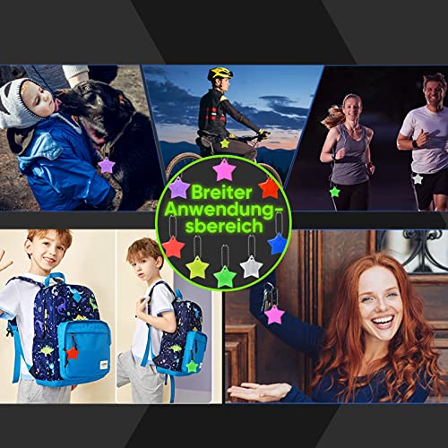 DealKits 20 PCS Sicherheits Reflektor Anhänger, Stern Schlüsselanhänger, Kinder Reflektor Anhänger für Puppensitze Rucksack Handtasche Jacken Rollstuhl Fahrrad Laufen Party Mitgebsel -8 leuchte Farben