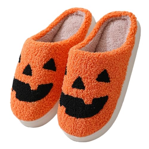 Halloween Slippers for Women Men Plush Warm Spooky Slippers Fuzzy House Shoes, Retro Memory Foam Cute Cartoon Plush Fluffy Warm Fur Lined Home Winter Shoes Slip on Indoor Outdoor Slipper