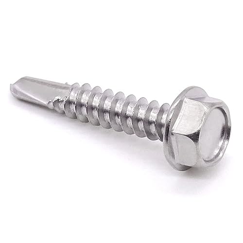 Miniatura 6 de Glvaner Tornillos autorroscantes de cabeza hexagonal de acero inoxidable 410 #14 x 1" 50 unidades de tornillos de perforación Tornillos de chapa