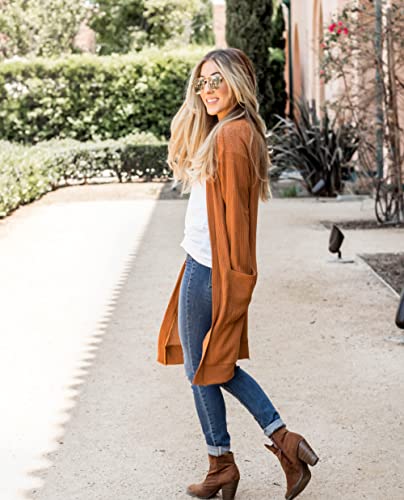 Tickled Teal Women's Long Sleeve Knit Open Front Sweater Cardigan with Pockets4