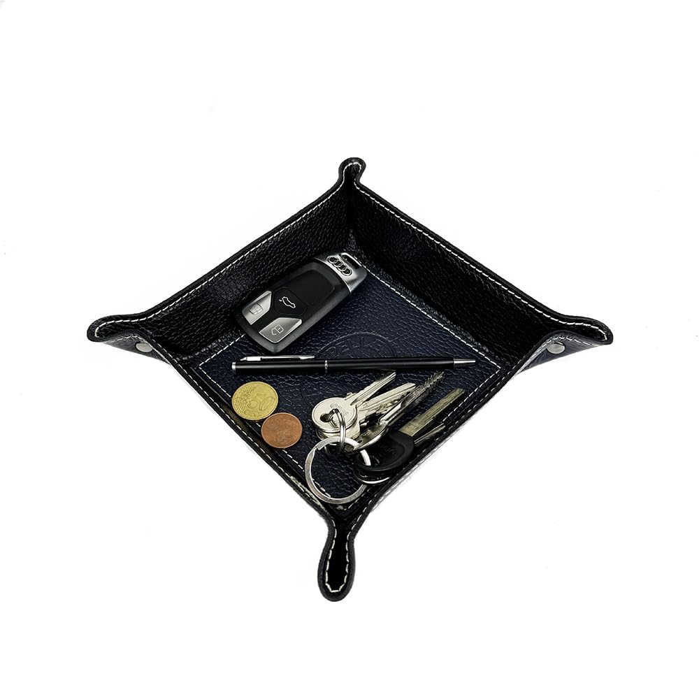 FrasiBags Bandeja Vaciabolsillos de Piel Made in Italy, Vaciabolsillos Recibidor para Llaves, Vacia Bolsillos de Cuero, Bandeja Porta Objetos Quadrada (Azul)