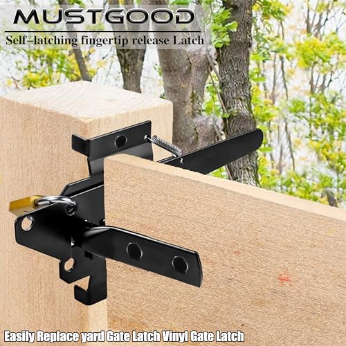 MustGood Gate Latch for Wood Fence, Heavy Duty Self Locking, Automatic Release, Black by MustGood - Used condition - Image 2