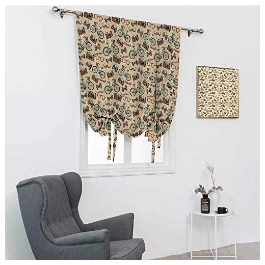 GugeABC Retro mörkläggningsgardin, hipster livsstil i urban stad tema antik kamera cykel mustasch och gamla glasögon romerska fönsterskärmar, flerfärgad, 106 cm x 183 cm