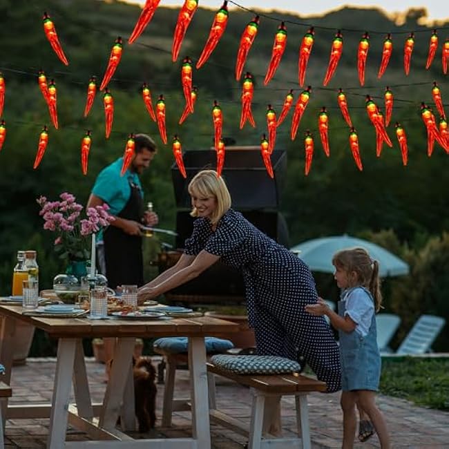 Christmas Decorations Solar Garden Lights Outdoor, 23FT 50LED Red Chili Pepper for Mexican Fiesta Decor,Waterproof Solar Christmas Lights for Tree/Lawn/Patio/Yard/Home/Party/Porch Decor