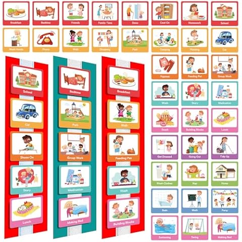 Colorful Flash Card Set – 60Pcs Visual Assisted Planning Picture Cards Pack – Bedtime, Walk, Park, Camping, Homework - Comprehensive Preschool Educational Learning Toy Gift for Kids(3-5 Years) Cover