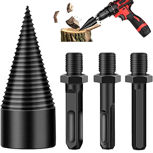 JINXIUS Firewood Log Splitter Drill Bit, 4PCS Kindling Splitter Splitting Removable Logs Splitters Electric Drills Bits Heavy Duty Screw Cone Driver Hex+Square+Round (32mm)