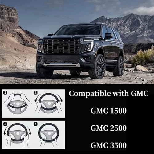 Leather Steering Wheel Cover for GMC Sierra 1500 2500 3500, 14.5-15 inches Car Steering Wheel Cover with Anti-Slip Massage Particle (Black)