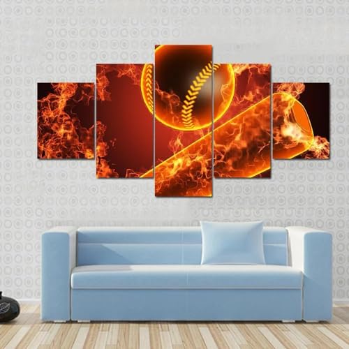 Tableau decoration murale pour salon habiller grand mur vide avec toile baseball 5 parties