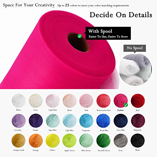 Image of Fuchsia Tulle Fabric Rolls 54 Inch by 40 Yards Tulle Bolt Spool for Wedding Decorations DIY Tutu Baby Shower Table Skirt Ceiling Decor Birthday Party Craft Supplies