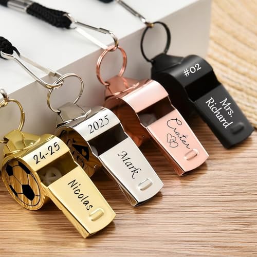 Silbato deportivo personalizado de acero inoxidable con cordón miniatura 2