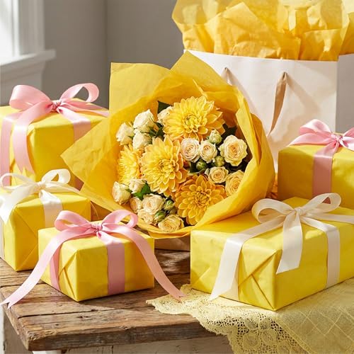 Image of Bobobag 100 Sheets Yellow Tissue Paper 20 inchX14 inch Tissue Paper for Gift Bags, Gift Wrapping Tissue, Christmas Tissue Paper Anniversary Holiday Decoration Arts Craft