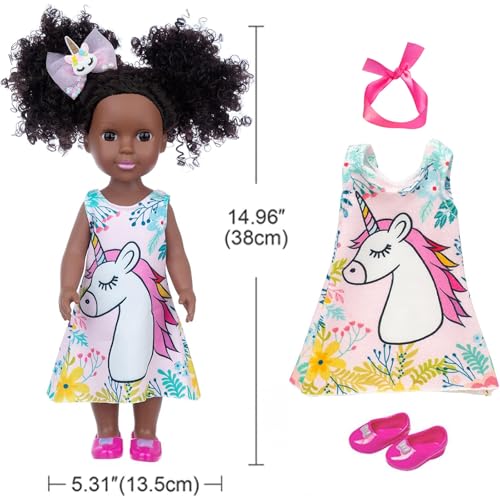 Muñeca negra de silicona 14.5 pulg con ropa y accesorios miniatura 3