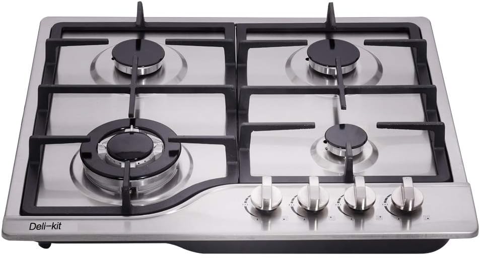 Deli-kit® 24 inch LPG/NG Gas Cooktop Dual Fuel Sealed 4 Burners Stainless Steel Gas Cooktop 4 Burners Drop-In Gas Hob DK245-A02 Gas Cooker