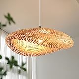 hualuosi 23.64in Bamboo Chandelier Boho Rattan Pendant Lighting Large Wicker Light Fixtures Bohemian Hand-Woven Hanging Ceiling Lights for Kitchen Island Dining Living Room Restaurants Bedroom Cafe