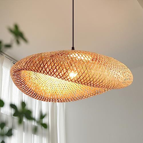Bamboo Rattan Pendant Light for Kitchen & Living Room