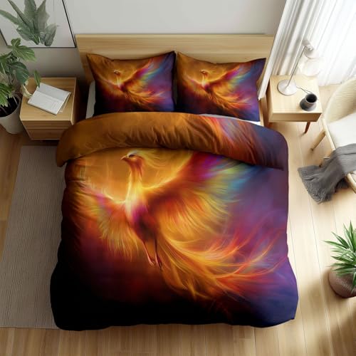 Housse de Couette Imprimé Style Anime Coloré Oiseaux Parure de Lit 220 x 240 cm, Parure Housse de Couette en Polyester Art Fantastique - pour Enfants Adolescents et Adultes AVCE Taie d'oreiller