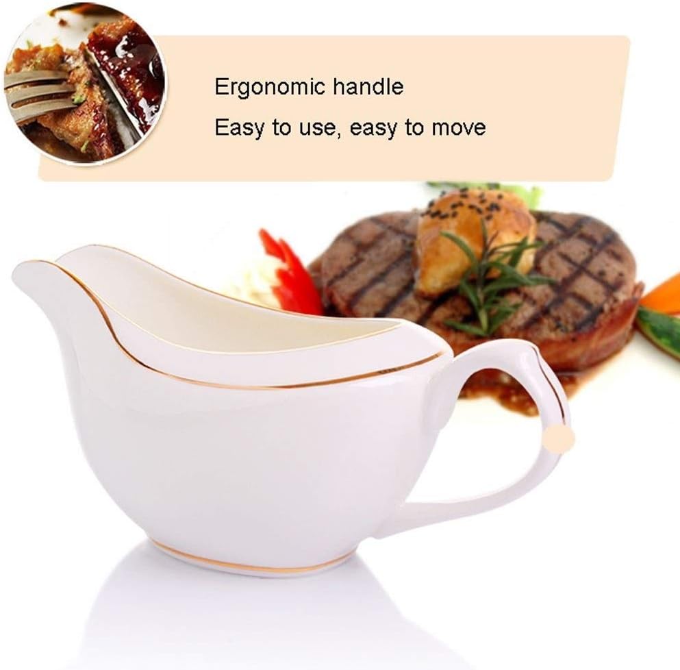 Ceramic Gravy Boat Easy Pour Gravy Boat Restaurant Hotel Home Ceramic Tableware Stainless Steel Double Insulated Gravy Boat Sauce (Color : A)