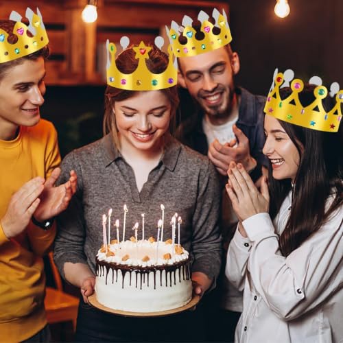 Gold Paper Crowns, 10Pcs Birthday Crowns with 6 Sheets Jewels Gem Stickers - image 6