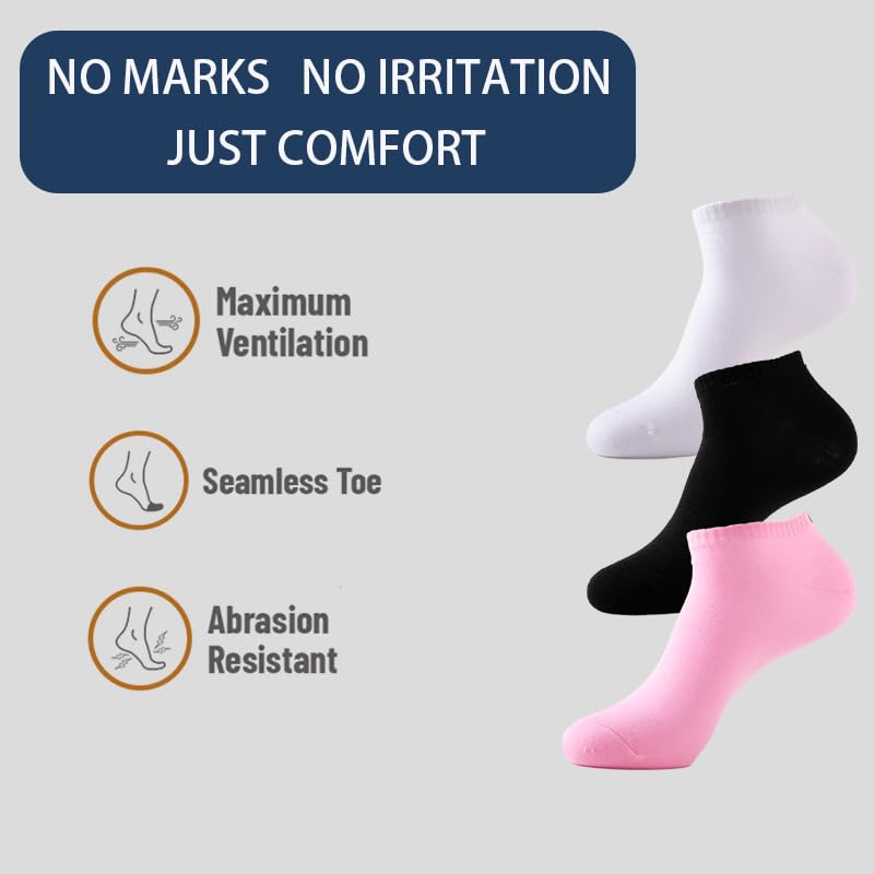 5 pairs of black, white and pink FUCK OFF boat socks, No-Show Socks suitable for men and women size 6-112