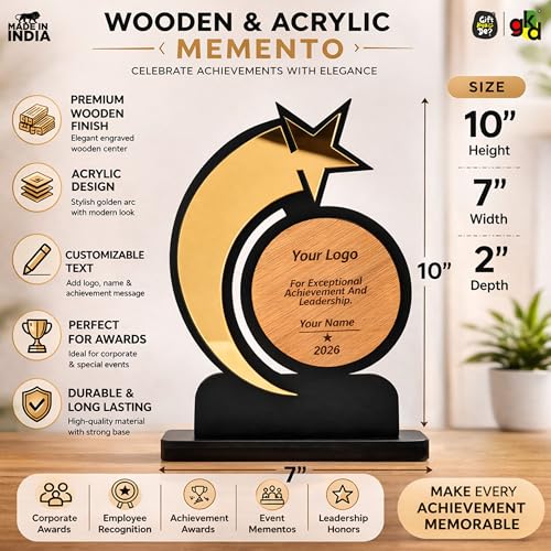 Image of Gift Kya De Personalized Star Trophy Memento | Customizable Wooden & Acrylic Award with Logo & Name Engraving | Corporate Appreciation, Employee Recognition, Achievement Award (Big)