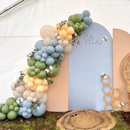 Image of Sage Green Dusty Blue Nude Balloon Kit with 3 Bobo Balloons 139Pcs Sand White Latex Balloons for Bear Baby Shower Wedding Birthday Party Decorations for Boy Girl Adult