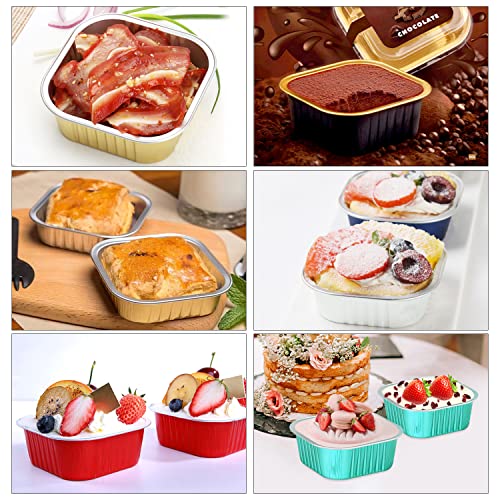 LNYZQUS 120pack/10oz Mini Cake Baking Pans with Lids, 4”X4” Small Cake Pan Foil Brownie Tins, Square Disposable Ramekins Cupcake Baking Cups Dessert Cheesecake Containers-White by LNYZQUS - Image 6