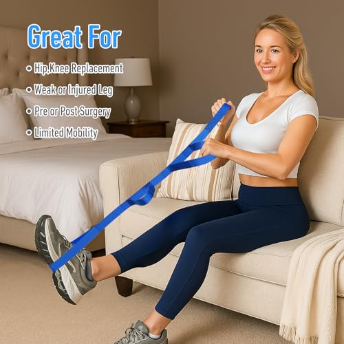 45 inch leg lifter strap with multi loops post surgery recovery aid for hip replacement amp knee surgery assist device for adults amp elderly to get in and out of bed durable adjustable blue