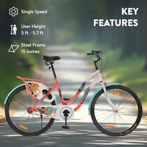 Image of CULTSPORT by Cult Lily Cycle for Girls /Women 26 inch, Bicycle for 13+Years with Steel Frame & Inbuilt Carrier I 85% Assembled with Rigid Fork, Frame Size :15 inch, Womens, Peach